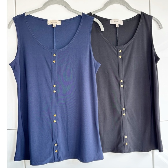 Dianna Belle 2 Tank Tops Gold Buttons Navy Black Size Small Sleeveless Blouse - Picture 1 of 6